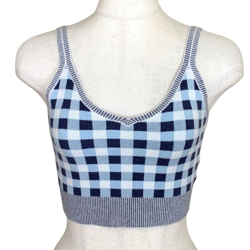 Glassons Blue Gingham Knit Crop Tank Top Women’s XS